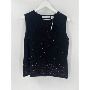 NWT Victoria Jones Vintage Top Womens Medium Black Beaded Knit Sleeveless Blouse
